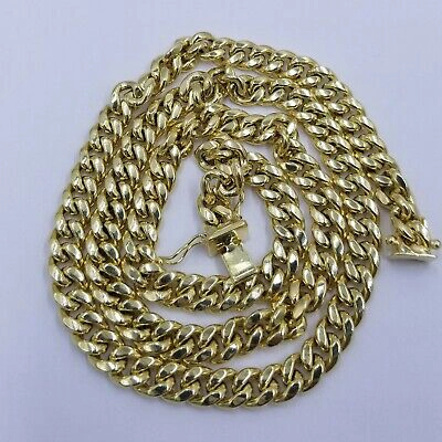 Pre-owned Globalwatches10 Real10k Yellow Gold Miami Cuban 7mm Chain Necklace Strong Box Lock 22 Inch Mens