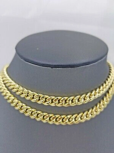 Pre-owned Globalwatches10 Real10k Yellow Gold Miami Cuban 7mm Chain Necklace Strong Box Lock 22 Inch Mens