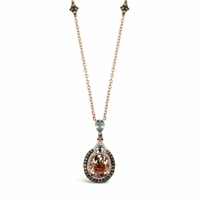 Pre-owned Le Vian Levian 14k Rose Gold Morganite Aquamarine Chocolate Diamond 5ct Pendant Necklace In Pink