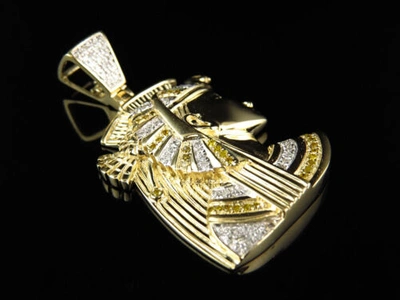 Pre-owned Jewelry Hiphop Mens 10k Yellow Gold Egyptian Queen Nefertiti Real Diamond Charm Pendant 0.75ct