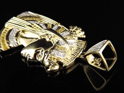 Pre-owned Jewelry Hiphop Mens 10k Yellow Gold Egyptian Queen Nefertiti Real Diamond Charm Pendant 0.75ct