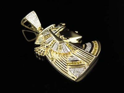 Pre-owned Jewelry Hiphop Mens 10k Yellow Gold Egyptian Queen Nefertiti Real Diamond Charm Pendant 0.75ct
