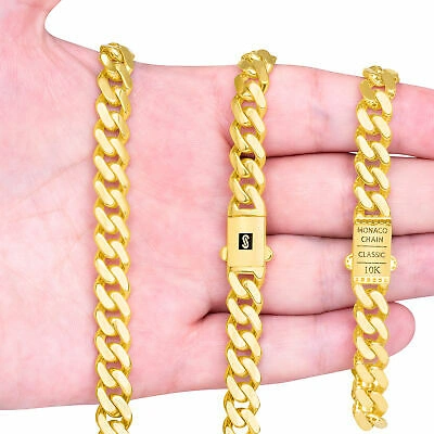 Pre-owned Nuragold 10k Yellow Gold Monaco Miami Cuban Link 9mm Chain Necklace Mens Womens 22"