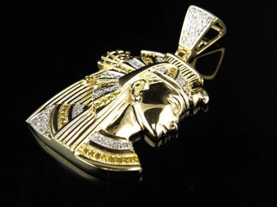 Pre-owned Jewelry Hiphop Mens 10k Yellow Gold Egyptian Queen Nefertiti Real Diamond Charm Pendant 0.75ct