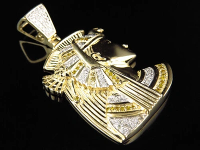 Pre-owned Jewelry Hiphop Mens 10k Yellow Gold Egyptian Queen Nefertiti Real Diamond Charm Pendant 0.75ct