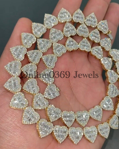 Pre-owned Online0369 18 Ct Men's Round & Baguette Cubic Zirconia Customized Necklace In 925 Silver In White