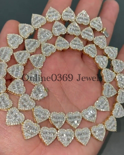 Pre-owned Online0369 18 Ct Men's Round & Baguette Cubic Zirconia Customized Necklace In 925 Silver In White