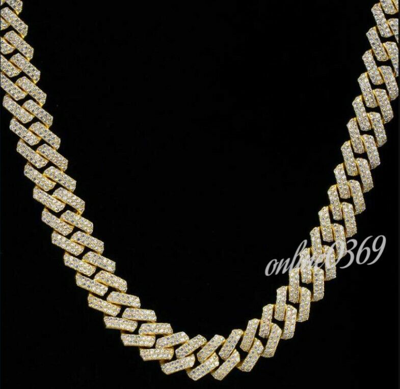 Pre-owned Online0369 9.5 Ct Pass Tester Moissanite Mens 14mm X 20" Cuban Link Necklace Silver In White