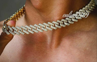Pre-owned Online0369 9.5 Ct Pass Tester Moissanite Mens 14mm X 20" Cuban Link Necklace Silver In White