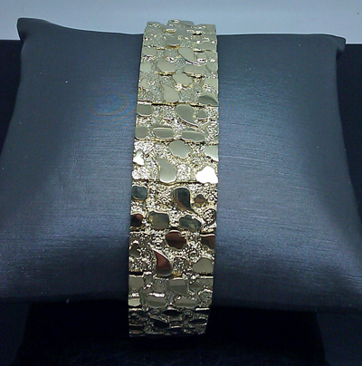 Pre-owned Globalwatches10 10k Yellow Gold Men Nugget Link Bracelet 8" With Custom Lock Men Women