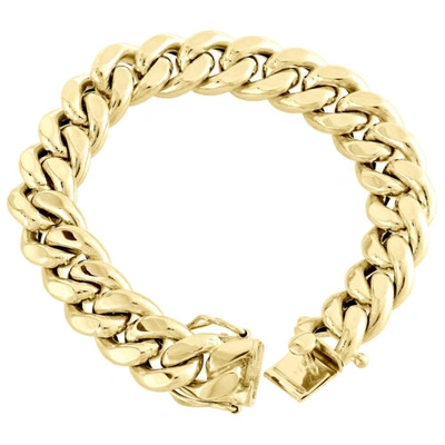 Pre-owned Jfl Diamonds & Timepieces Mens 10k Yellow Gold 3d Hollow Miami Cuban Link Bracelet 15mm Box Clasp 9 Inches