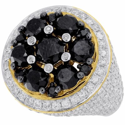 Pre-owned Jfl Diamonds & Timepieces Black & White Diamond Pinky Ring Mens 10k Yellow Gold Round Cut 10.50 Ct. In White ; Black