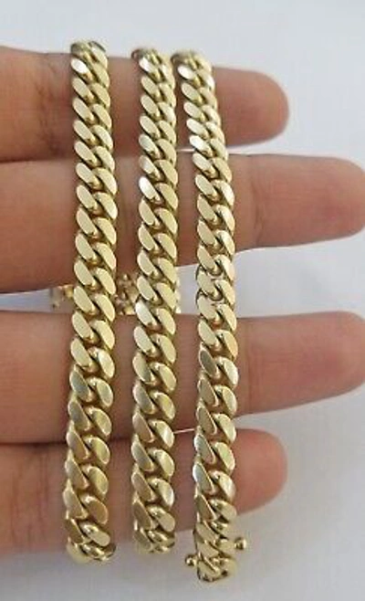 Pre-owned Globalwatches10 Solid Real 10k Gold Chain Miami Cuban Link 6mm Box Lock 22" Yellow Gold Necklace