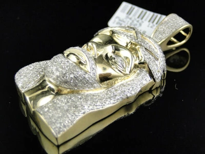 Pre-owned Jewelry Unlimited Mens 10k Yellow Gold Real 2.5 Inch Diamond Jesus Face Piece Pendant Charm 3.65ct In H-i