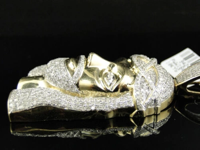 Pre-owned Jewelry Unlimited Mens 10k Yellow Gold Real 2.5 Inch Diamond Jesus Face Piece Pendant Charm 3.65ct In H-i