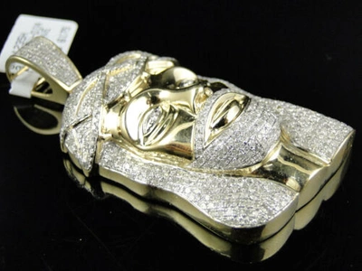 Pre-owned Jewelry Unlimited Mens 10k Yellow Gold Real 2.5 Inch Diamond Jesus Face Piece Pendant Charm 3.65ct In H-i