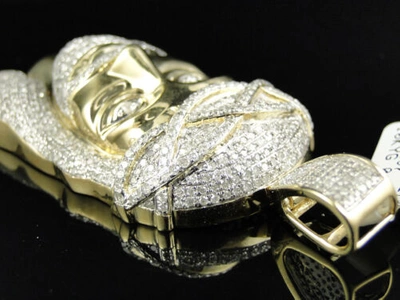 Pre-owned Jewelry Unlimited Mens 10k Yellow Gold Real 2.5 Inch Diamond Jesus Face Piece Pendant Charm 3.65ct In H-i