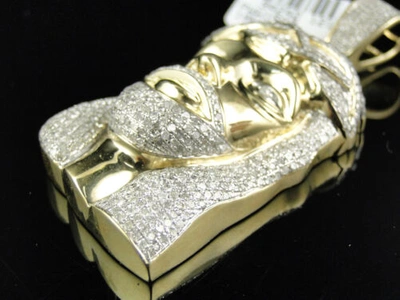 Pre-owned Jewelry Unlimited Mens 10k Yellow Gold Real 2.5 Inch Diamond Jesus Face Piece Pendant Charm 3.65ct In H-i