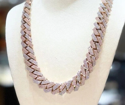 Pre-owned Online0369 Mens 14mm X 24 " Cuban Link Necklace 26 Ct Pass Tester Moissanite Silver In White