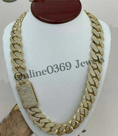 Pre-owned Online0369 Mens 15 Ct Rd Cubic Zirconia 25mm X 24" Long Cuban Necklace Set In Silver In White