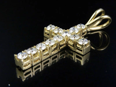 Pre-owned Jewelry Unlimited 14k Yellow Gold One Row Genuine Diamond Prong Set Cross Charm Pendant 2.0" 4.2ct