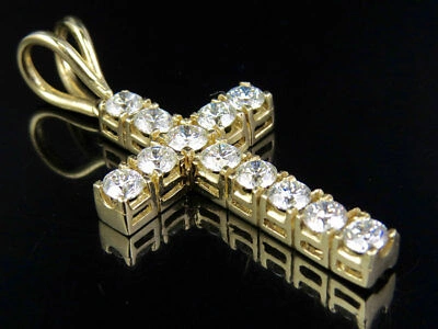 Pre-owned Jewelry Unlimited 14k Yellow Gold One Row Genuine Diamond Prong Set Cross Charm Pendant 2.0" 4.2ct