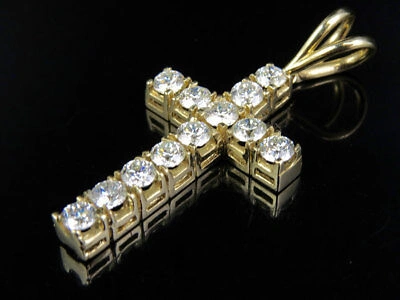 Pre-owned Jewelry Unlimited 14k Yellow Gold One Row Genuine Diamond Prong Set Cross Charm Pendant 2.0" 4.2ct