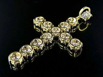 Pre-owned Jewelry Unlimited Men's 10k Yellow Gold Genuine Diamond Cluster Cross Pendant Charm 2 1/4 Ct 2"