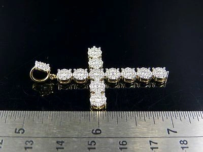 Pre-owned Jewelry Unlimited Men's 10k Yellow Gold Genuine Diamond Cluster Cross Pendant Charm 2 1/4 Ct 2"