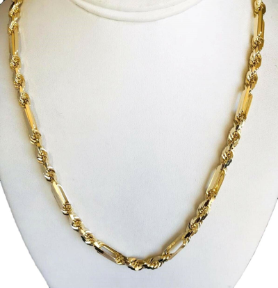 Pre-owned Gd Diamond 58.00 Gm 14k Solid Gold Yellow Figarope Milano Men's Chain Necklace 22" 5.50 Mm