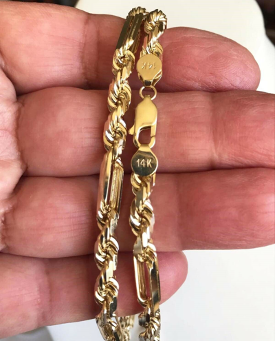 Pre-owned Gd Diamond 58.00 Gm 14k Solid Gold Yellow Figarope Milano Men's Chain Necklace 22" 5.50 Mm