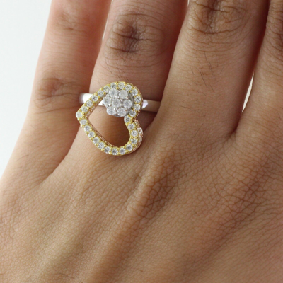 Pre-owned Halojeweler 14k Three Tone Gold 0.66 Ct Round Genuine Diamond Double Heart Motion Ring In White