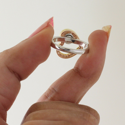 Pre-owned Halojeweler 14k Three Tone Gold 0.66 Ct Round Genuine Diamond Double Heart Motion Ring In White