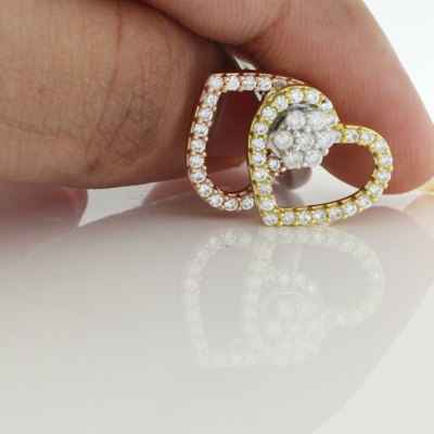 Pre-owned Halojeweler 14k Three Tone Gold 0.66 Ct Round Genuine Diamond Double Heart Motion Ring In White