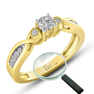 Pre-owned Halojeweler 14k Three Tone Gold 0.66 Ct Round Genuine Diamond Double Heart Motion Ring In White