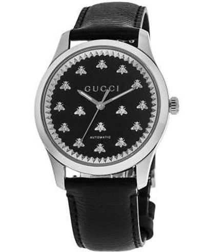Pre-owned Gucci G-timeless Black Onyx Stone Dial Leather Strap Men's Watch Ya126286