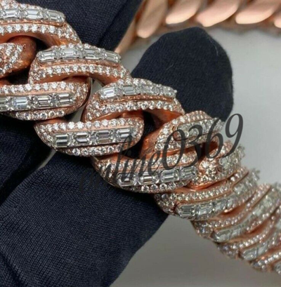 Pre-owned Online0369 13 Ct Baguette Cubic Zirconia Mens 18mm X 22 Inch Cuban Link Necklace Silver In White
