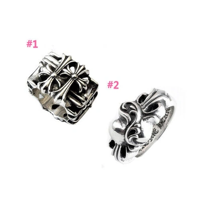 Pre-owned Chrome Hearts Authentic [] Cemetery Square / Floral Cross Heart Ring (choose One)