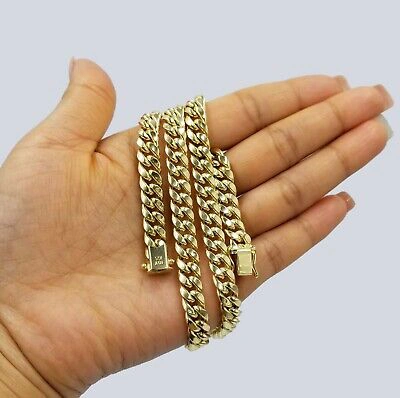 Pre-owned Globalwatches10 10k Yellow Gold Miami Cuban Thick Chain Necklace Strong Box Lock 8mm 22" Men's