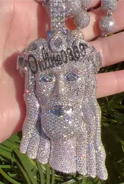 Pre-owned Online0369 5.25ct Rd Cubic Zirconia Mens Bust Down Jesus Charm Pendant Silver Free Stud In White