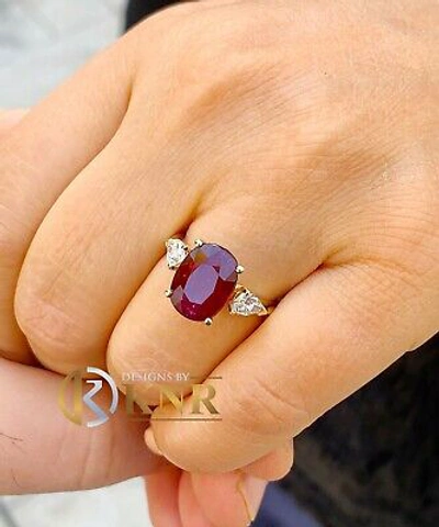 Pre-owned Ruby 14k Yellow Gold Natural Oval  And Pear Cut Diamonds Engagement Ring 5.00ct