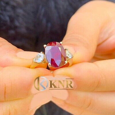 Pre-owned Ruby 14k Yellow Gold Natural Oval  And Pear Cut Diamonds Engagement Ring 5.00ct