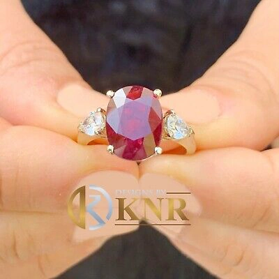 Pre-owned Ruby 14k Yellow Gold Natural Oval  And Pear Cut Diamonds Engagement Ring 5.00ct