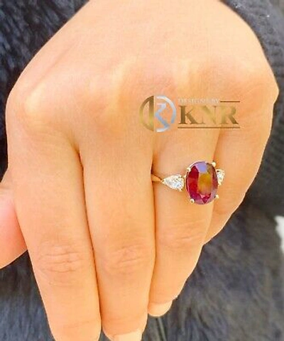 Pre-owned Ruby 14k Yellow Gold Natural Oval  And Pear Cut Diamonds Engagement Ring 5.00ct
