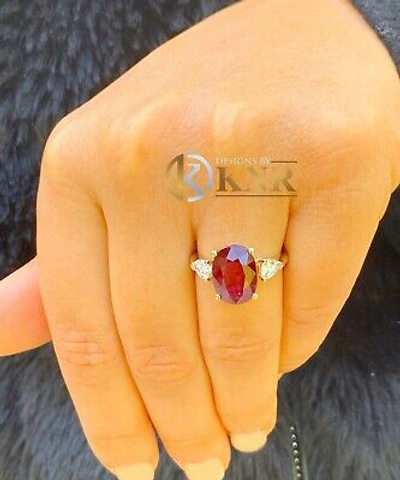 Pre-owned Ruby 14k Yellow Gold Natural Oval  And Pear Cut Diamonds Engagement Ring 5.00ct