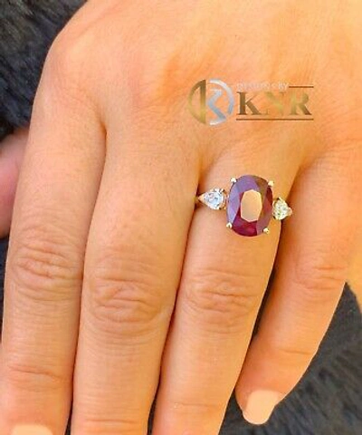 Pre-owned Ruby 14k Yellow Gold Natural Oval  And Pear Cut Diamonds Engagement Ring 5.00ct