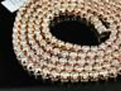 Pre-owned Jewelry Unlimited Mens 1 Row Rose Pink Gold Diamond Tennis Chain With Matching Diamond Cross 15 Ct