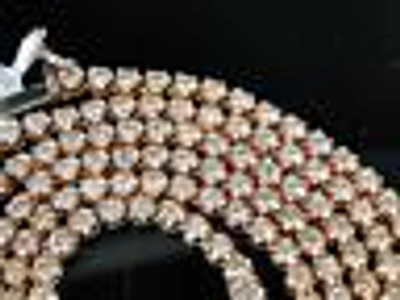 Pre-owned Jewelry Unlimited Mens 1 Row Rose Pink Gold Diamond Tennis Chain With Matching Diamond Cross 15 Ct