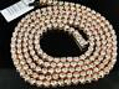 Pre-owned Jewelry Unlimited Mens 1 Row Rose Pink Gold Diamond Tennis Chain With Matching Diamond Cross 15 Ct