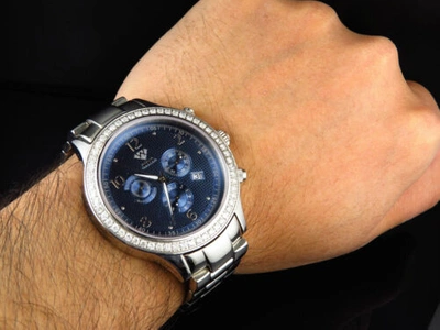 Pre-owned Aqua Master Mens  Jojino Joe Rodeo Blue Chrono 45 Mm Diamond Watch W141 2.45 Ct